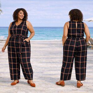 Old Navy Plaid Wide Leg Jumpsuit Tie Waist Sleeveless Plus 3X